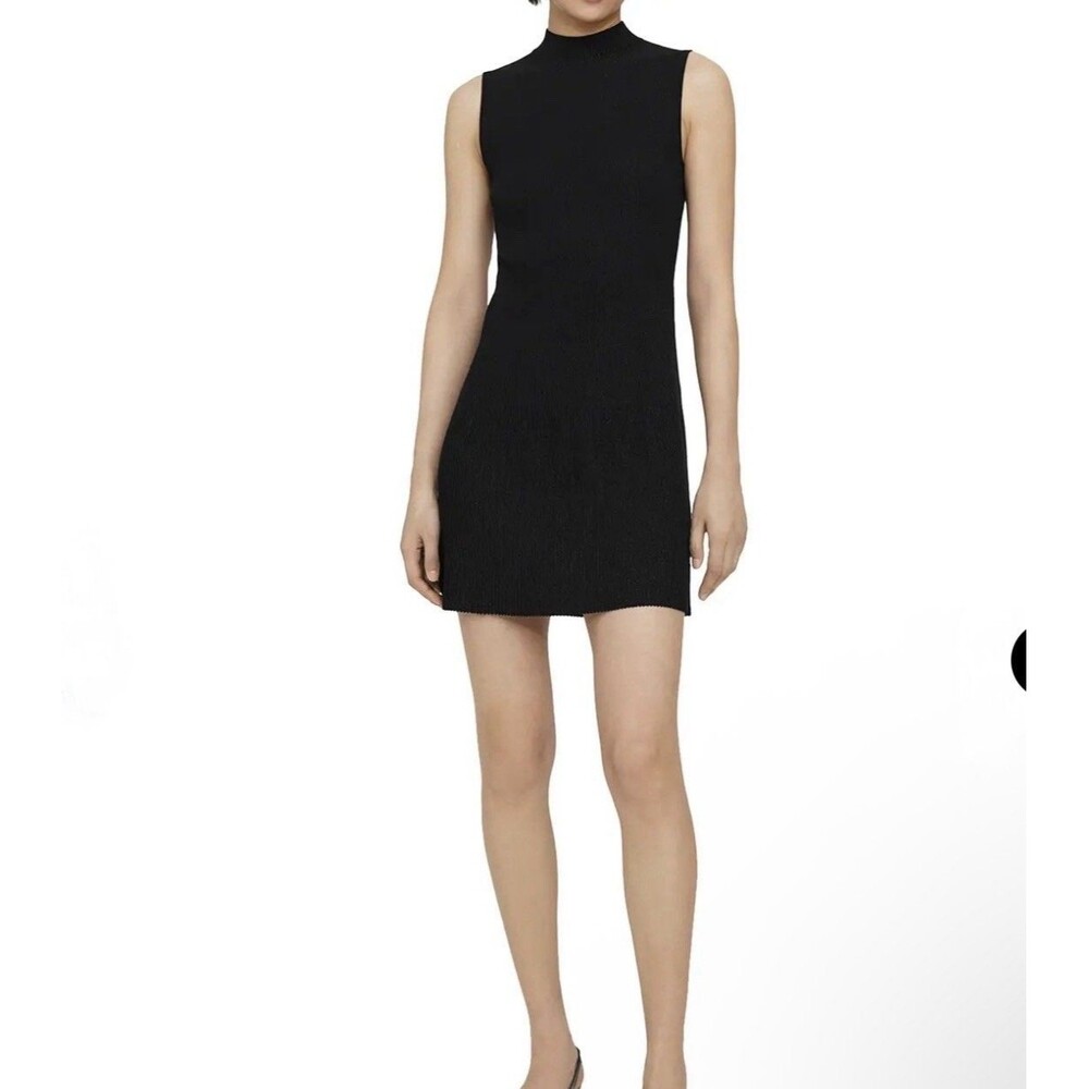 Theory Black Ribbed Knit Stretch Sleeveless Fit & Flare Dress Small Cutout Metal - Picture 7 of 16